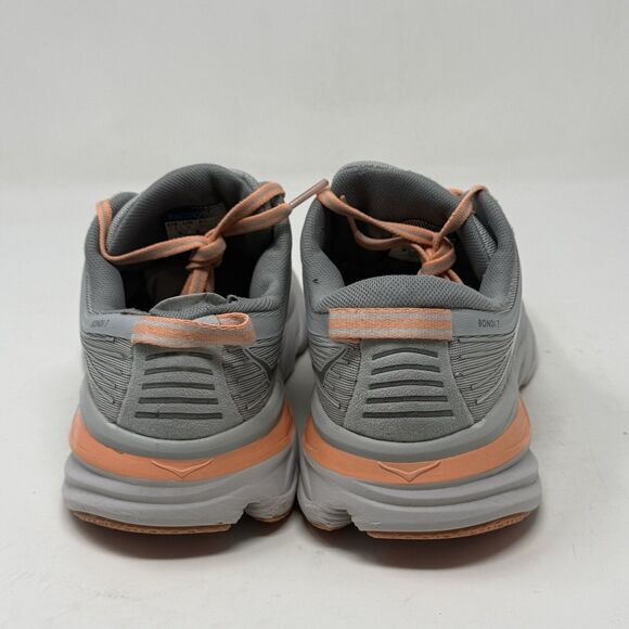 Hoka One One Bondi 7 Womens 7.5 Gray Orange Lightweight Running Shoes Sneakers - Picture 10 of 16